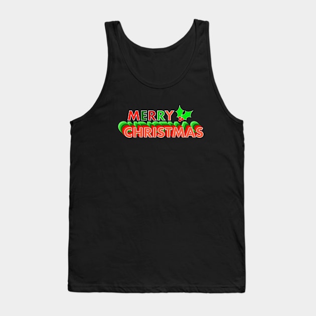 Merry Christmas Holly Word Art Tank Top by OneThreeSix